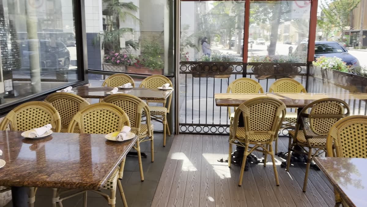 Daytime heated patio and counter at Pizzeria Del Sol